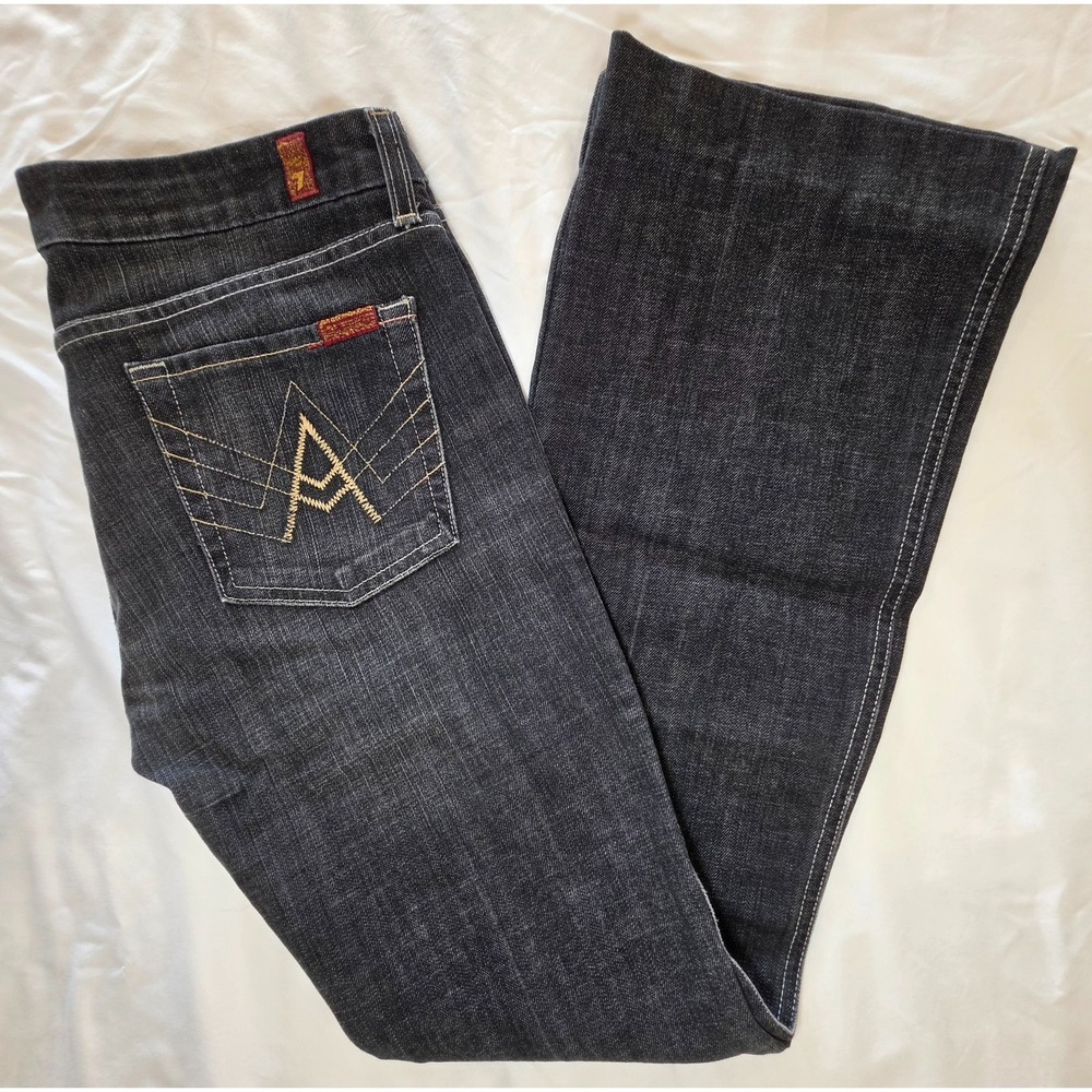 7 For All Mankind A Pocket Jeans Stretch Womens 30 Low Rise Black Boot USA Made